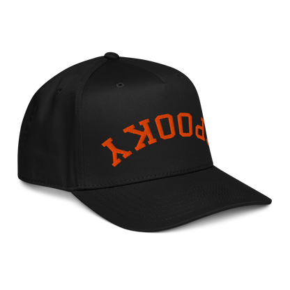 Upside down orange embroidered Spooky 5 panel cap