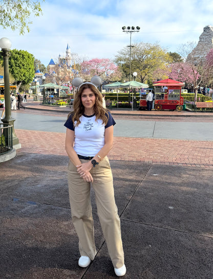 Women’s Micro Rib Embroidered Happiest Place On Earth Raglan Baby Tee