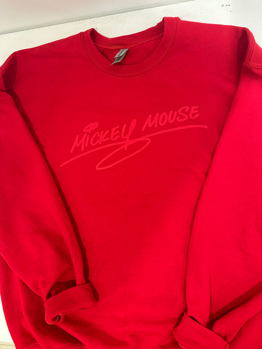 Red on Red Puff Mickey Mouse Signature Sweatshirt